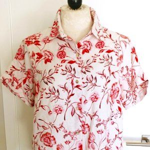 NWOT Cynthia Rowley Linen Short Sleeve Floral Blouse, Size XS